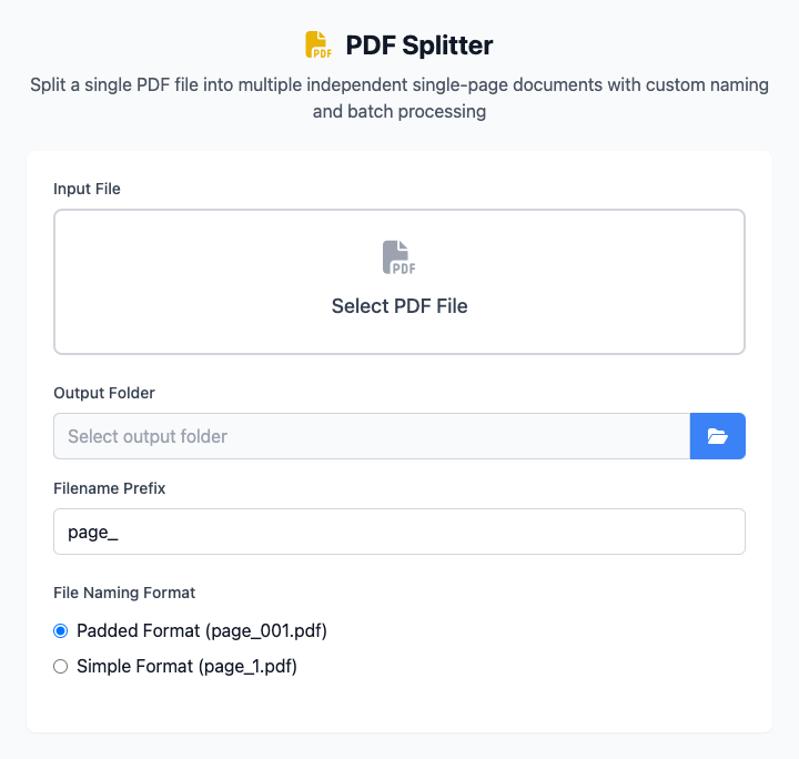 PDF 拆分工具界面截图