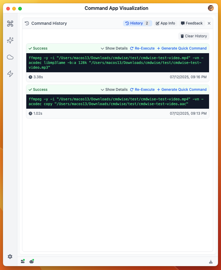 Command App Center HistoryPanel – CmdWise Command App Center HistoryPanel